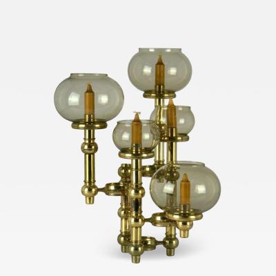 Scandinavian Modern Modular Brass Candelabra with Glass Shades