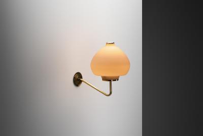 Scandinavian Modern Opal Glass and Brass Wall Lamp Sweden ca 1950s