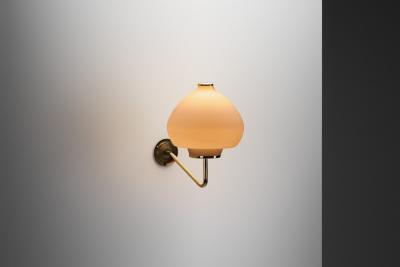 Scandinavian Modern Opal Glass and Brass Wall Lamp Sweden ca 1950s