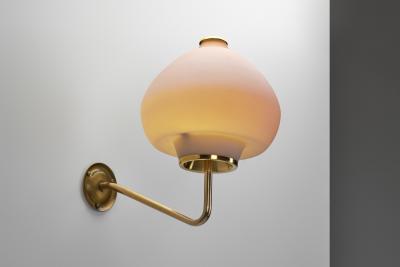 Scandinavian Modern Opal Glass and Brass Wall Lamp Sweden ca 1950s
