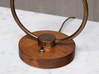 Scandinavian Modern Ring Table Lamp in Brass Walnut and Silk Sweden 1940s