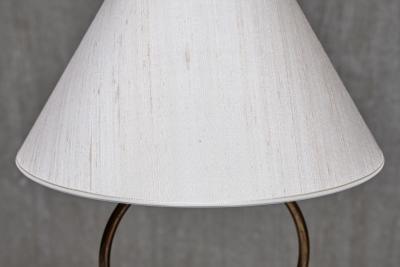 Scandinavian Modern Ring Table Lamp in Brass Walnut and Silk Sweden 1940s