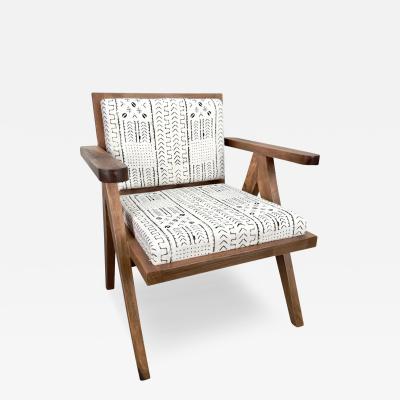 Scandinavian Modern Style Walnut Chair Boucle Black White Fabric