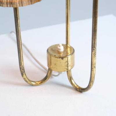 Scandinavian Modern Table Lamp in Brass Glass and Rattan Finland 1950s
