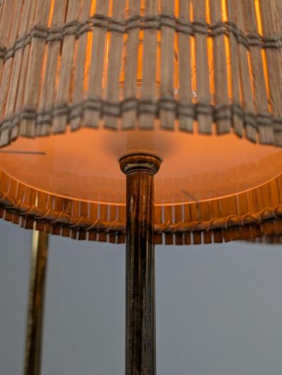 Scandinavian Modern Table Lamp in Brass Glass and Rattan Finland 1950s
