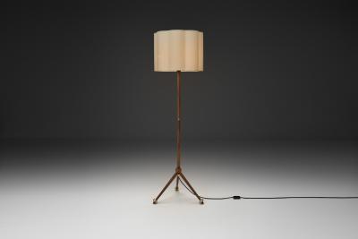 Scandinavian Modern Wood Floor Lamp with Tripod Base Scandinavia 1950s
