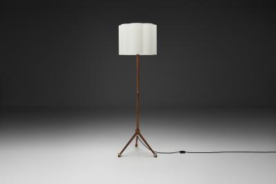 Scandinavian Modern Wood Floor Lamp with Tripod Base Scandinavia 1950s