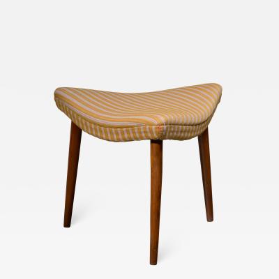 Scandinavian Modern beech and fabric stool or ottoman