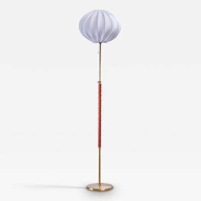 Scandinavian Modern brass and leather height adjustable floor lamp