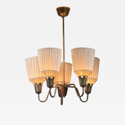 Scandinavian Modern brass and teak chandelier