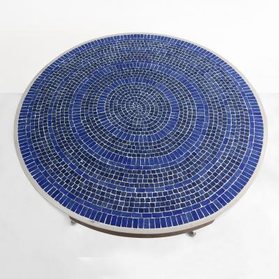 Scandinavian Modern dining table blue mosaic top structure in polished steel