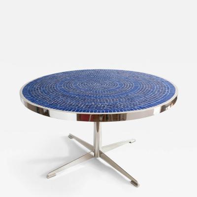 Scandinavian Modern dining table blue mosaic top structure in polished steel