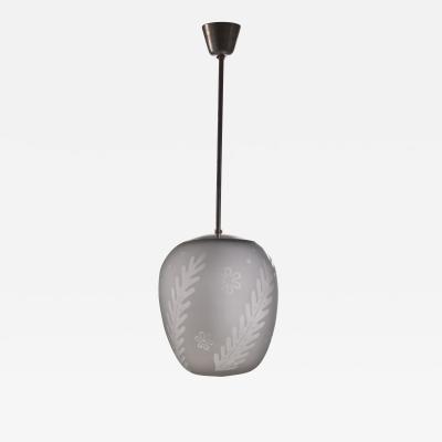 Scandinavian Modern frozen glass pendant with botanic motif