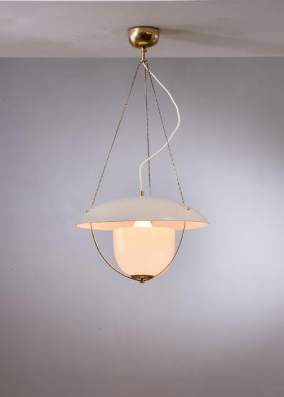 Scandinavian Modern metal and opaline glass pendant