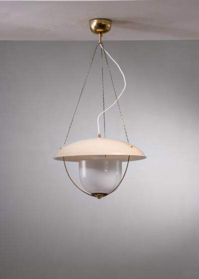Scandinavian Modern metal and opaline glass pendant