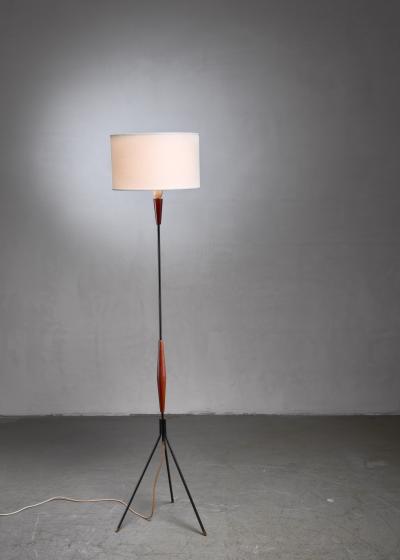 Scandinavian Modern metal and teak tripod floor lamp