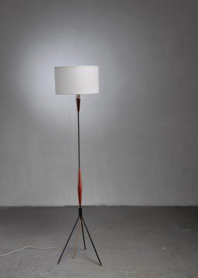 Scandinavian Modern metal and teak tripod floor lamp