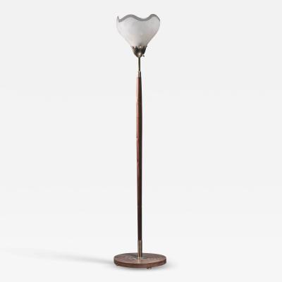 Scandinavian Modern teak and botanic motifs glass floor lamp Sweden