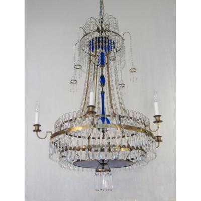 Scandinavian Neoclassical Six Light Crystal Chandelier circa 1800