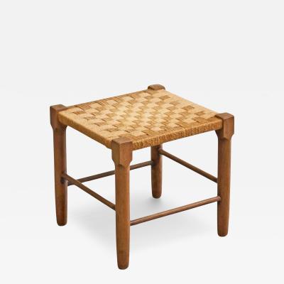 Scandinavian Stool in Solid Oak and Papercord 1960s