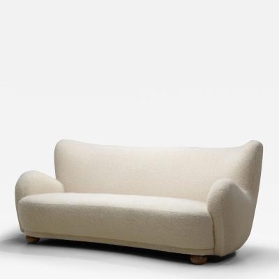 Scandinavian Three Seater Sofa Upholstered in Soft Wool Scandinavia ca 1950s