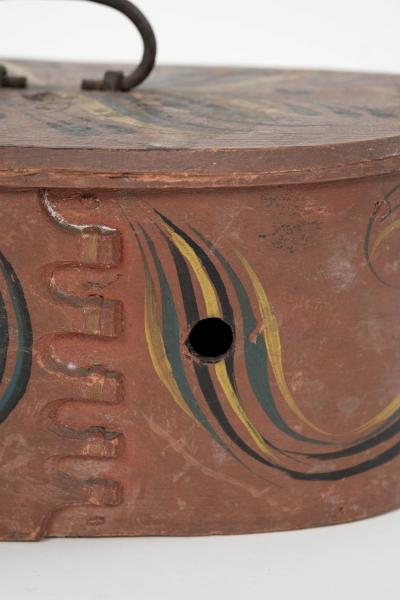 Scandinavian Tine or Svepask Painted Bentwood Oval Shape Box