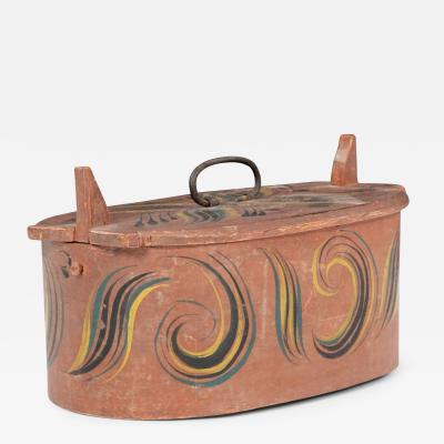 Scandinavian Tine or Svepask Painted Bentwood Oval Shape Box