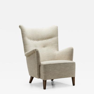 Scandinavian Upholstered Wingback Armchair Scandinavia 1950s