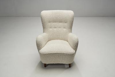Scandinavian Wingback Armchair Upholstered in Boucl Scandinavia 1950s