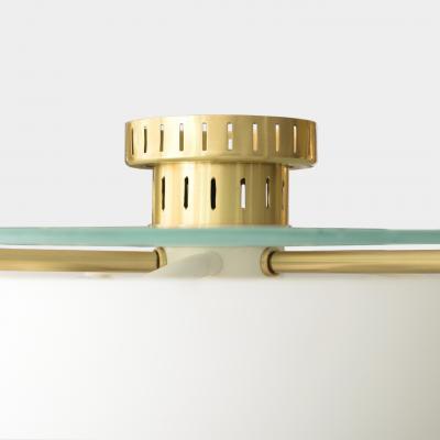 Scandinavian modern opaline glass half globe pendant with brass elements 1950