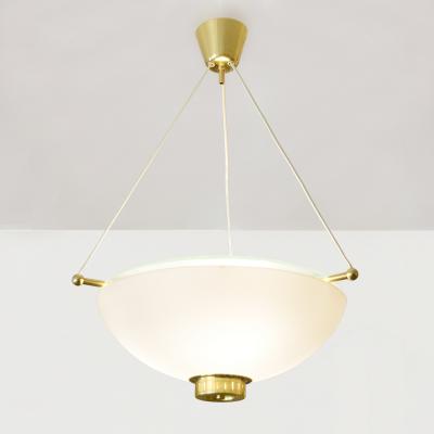 Scandinavian modern opaline glass half globe pendant with brass elements 1950