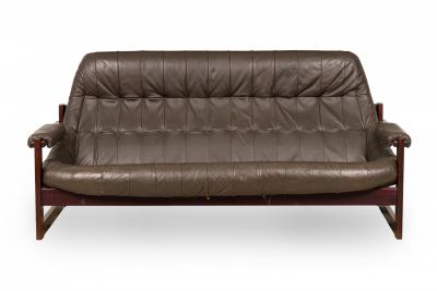 Scandinavian style Tufted Brown Leather Sofa on Rectilinear Wooden Frame