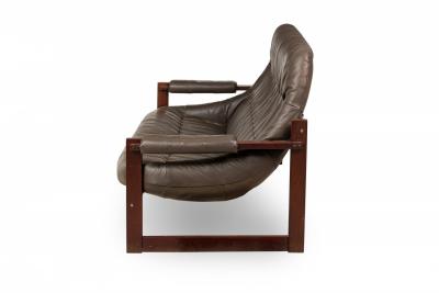 Scandinavian style Tufted Brown Leather Sofa on Rectilinear Wooden Frame