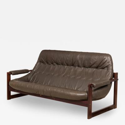 Scandinavian style Tufted Brown Leather Sofa on Rectilinear Wooden Frame