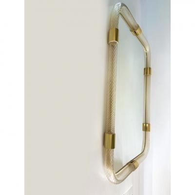 Scenographic Italian Torciglione Torchon Murano Glass Wall Mirror