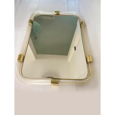 Scenographic Italian Torciglione Torchon Murano Glass Wall Mirror