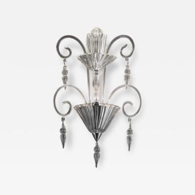 Scenographic Venetian Rigadin wall Sconce in Trasparent Murano Glass