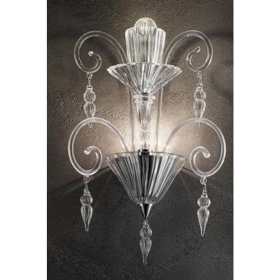 Scenographic Venetian Rigadin wall Sconce in Trasparent Murano Glass
