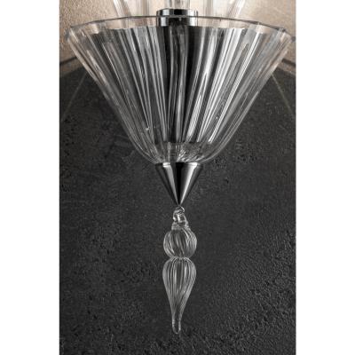 Scenographic Venetian Rigadin wall Sconce in Trasparent Murano Glass