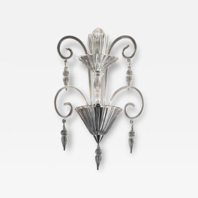 Scenographic Venetian Rigadin wall Sconce in Trasparent Murano Glass