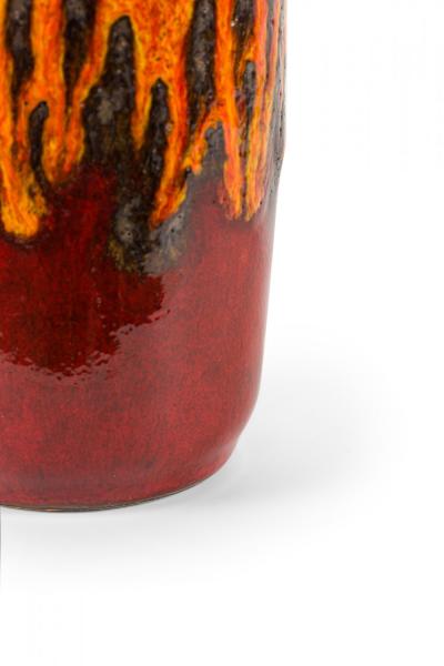 Scheurich Keramik West German Fat Lava Orange Black and Red Glazed Ceramic Vase