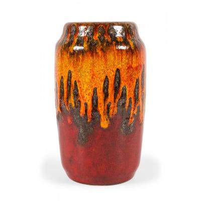 Scheurich Keramik West German Fat Lava Orange Black and Red Glazed Ceramic Vase