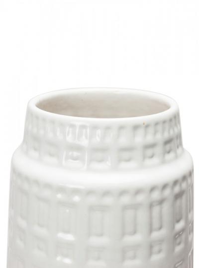 Scheurich Mid Century West German Rectangular Incised Inka Patterned White Gla