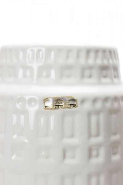 Scheurich Mid Century West German Rectangular Incised Inka Patterned White Gla