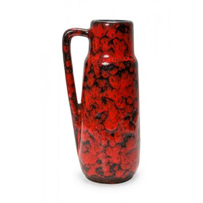 Scheurich West German Mid Century Fat Lava Red and Black Glazed Ceramic Pitcher