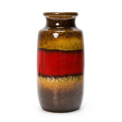 Scheurich West German Mid Century Red Band and Brown Glazed Urn Form Ceramic Vas