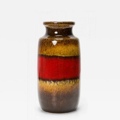 Scheurich West German Mid Century Red Band and Brown Glazed Urn Form Ceramic Vas