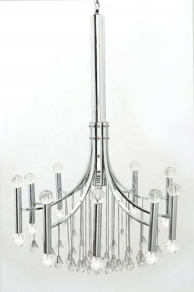 Sciolari Style Italian 1970s Gaetano Sciolari Style Chrome and Glass Ten Light Chandelier
