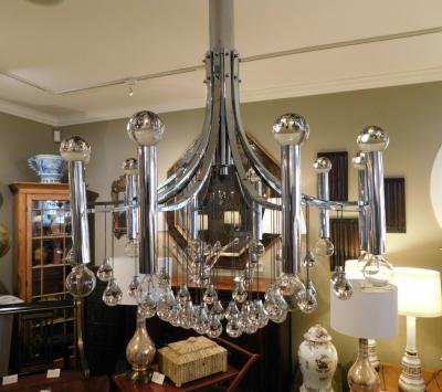 Sciolari Style Italian 1970s Gaetano Sciolari Style Chrome and Glass Ten Light Chandelier