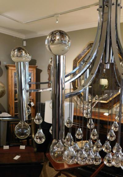 Sciolari Style Italian 1970s Gaetano Sciolari Style Chrome and Glass Ten Light Chandelier